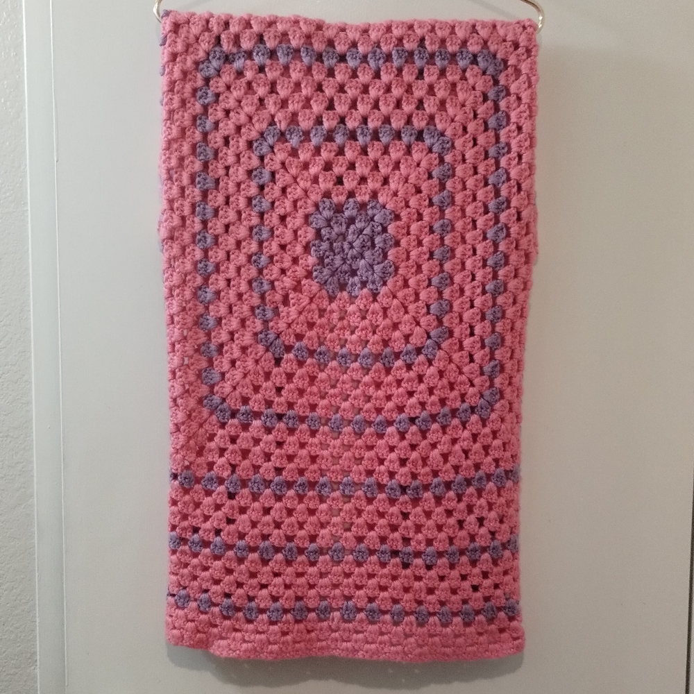 Homemade Crochet Baby Blanket 36x36 Pink and Lavender